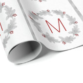 Silver Pine en Berries, gemonogmed Kerstmis Cadeaupapier (Rol Hoek)