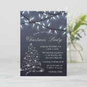 Silver PineTree, String Lights kerstparty Kaart (Staand voorkant)