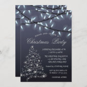 Silver PineTree, String Lights kerstparty Kaart (Voorkant / Achterkant)