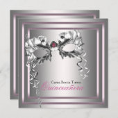Silver Pink Black Masquerade Party Kaart (Voorkant / Achterkant)
