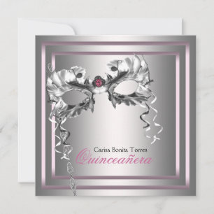 Silver Pink Black Masquerade Party Kaart