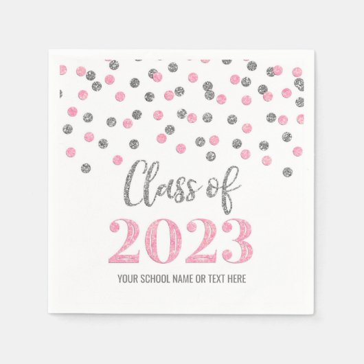 Silver Pink-Confetti Klasse van 2023 Napkins Servet (Voorkant)