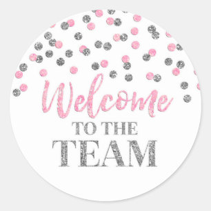 Silver Pink Confetti Welkom bij Team Ronde Sticker