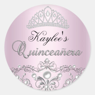 Silver & Pink Damask Pearl Quinceanera Sticker