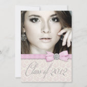 Silver Pink Damask Photo Graduation Aankondigingen (Voorkant)