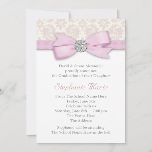 Silver Pink Damask Photo Graduation Aankondigingen (Achterkant)