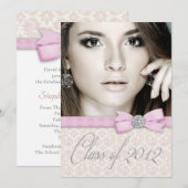 Silver Pink Damask Photo Graduation Aankondigingen (Voorkant / Achterkant)