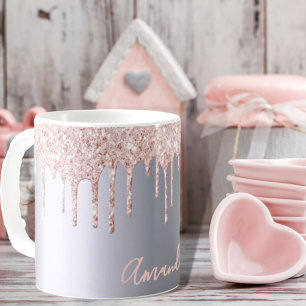 Silver Pink drips naam script Koffiemok
