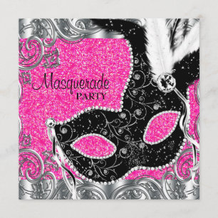 Silver Pink en Black Mask Masquerade Party Kaart
