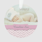 Silver Pink Faux Glitter Baby eerste kerstfoto Ornament (voorkant)