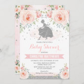 Silver Pink Floral Cinderella Princess Baby shower Kaart (Voorkant / Achterkant)