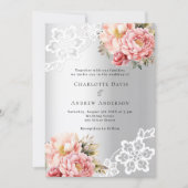 Silver pink florals wedding kaart (Voorkant)