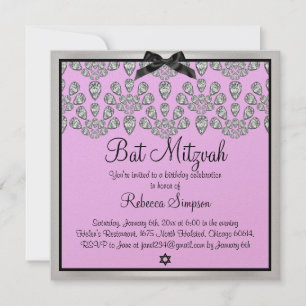 Silver & Pink Forever Diamonds Bat Mitswa Uitnodig Kaart