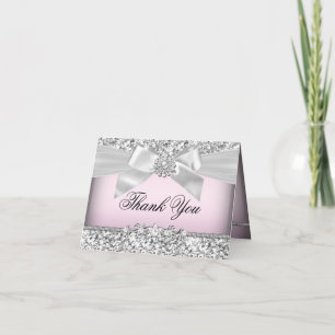 Silver Pink Glitter & Jewel Bow Hartelijk dank Bedankkaart