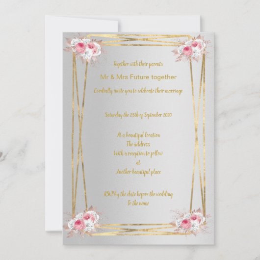 SILVER PINK GOLD ELEGANT WEDDING INVITATION KAART (Voorkant)