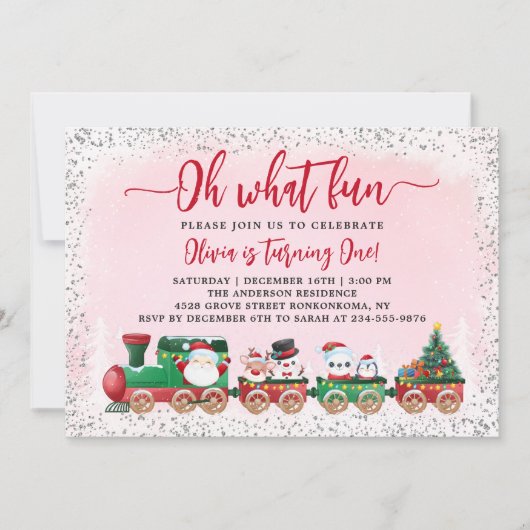 Silver Pink Santa Claus Kerstmis Foto Kaart (Voorkant)