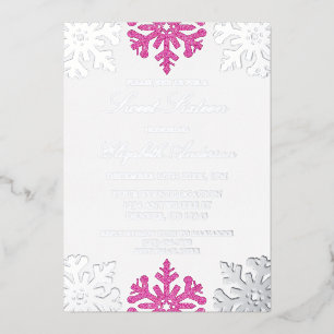 Silver Pink Snowflake Winter Sweet 16 Folie Uitnodiging