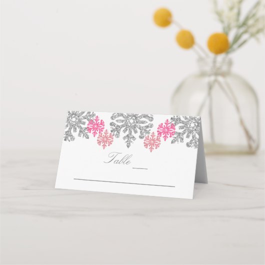 Silver Pink Snowflakes Winter Weddenschap (Voorkant)