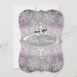 Silver Pink Sparkle Snowflake Baby shower nodigt u Kaart