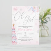 Silver & Pink Winter Oh Meisje Baby shower Kaart (Staand voorkant)