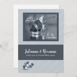 Silver Pinstripe Gay Wedding Invitation Kaart