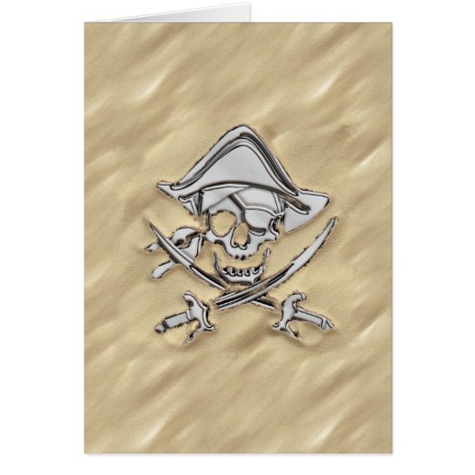 Silver Pirate Skull in de zand (Voorkant)