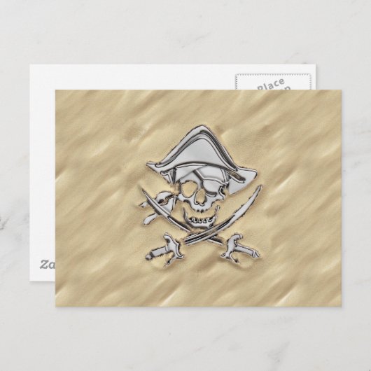 Silver Pirate Skull in de zand Briefkaart (Voorkant / Achterkant)
