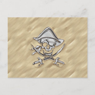 Silver Pirate Skull in de zand Briefkaart