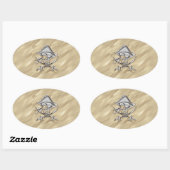 Silver Pirate Skull in het zand decor Ovale Sticker (Vel)