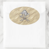 Silver Pirate Skull in het zand decor Ovale Sticker (Tas)