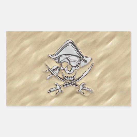 Silver Pirate Skull in het zand decor Rechthoekige Sticker (Voorkant)