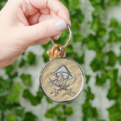 Silver Pirate Skull op strand Sleutelhanger (Hand)