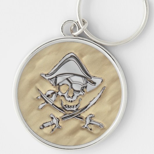 Silver Pirate Skull op strand Sleutelhanger (Voorkant)