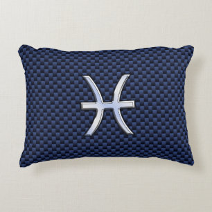 Silver Pisces Zodiac Sign Blue Carbon Fiber Print Decoratief Kussen