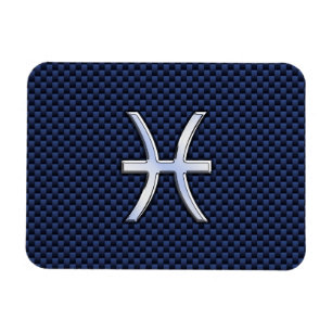 Silver Pisces Zodiac Sign Blue Carbon Fiber Print Magneet