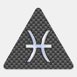 Silver Pisces Zodiac Sign on Carbon Fibre Print Driehoek Sticker