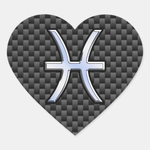 Silver Pisces Zodiac Sign on Carbon Fibre Print Hart Sticker