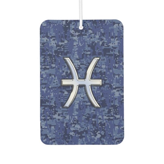 Silver Pisces Zodiac Symbol Navy Blue Digital Camo Luchtverfrisser (Voorkant)