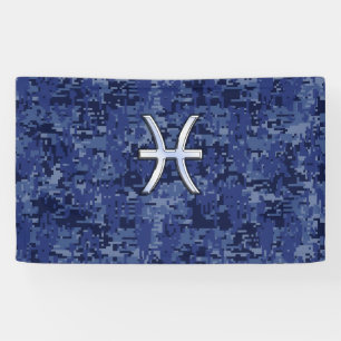 Silver Pisces Zodiac Symbol Navy Blue Digital Camo Spandoek