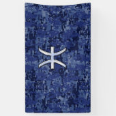 Silver Pisces Zodiac Symbol Navy Blue Digital Camo Spandoek (Verticaal)