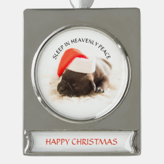 SILVER PLATED Banner Ornament PUPPY IN Santa hat Verzilverd Banner Ornament