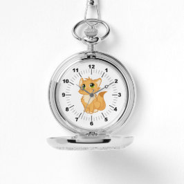 Silver Pocket Watch Schattige Cat Horloge