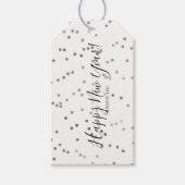 Silver Polka Dot Confetti Happy New Year Gift Labe Cadeaulabel (Voorkant)