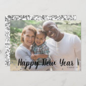 Silver Polka Dot Joyeux Carte photo du Nouvel An (Devant / Derrière)