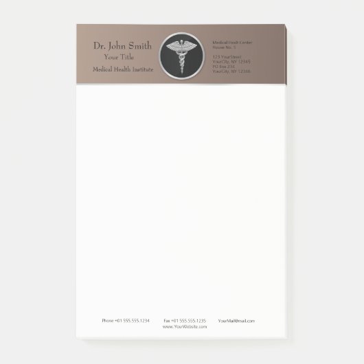 Silver Professional Médicale Caduceus Post-it® Not (Devant)