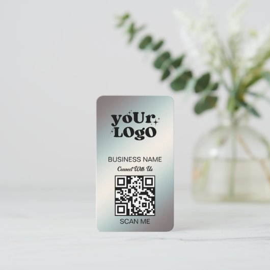 Silver QR Code Business Logo | Zwart Zilver Modern Visitekaartje (Staand voorkant)