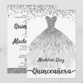 Silver Quinceanera Birthday Invitation Cumpleanos Kaart (Voorkant / Achterkant)