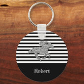 Silver Racehorse Black White Stripes Sleutelhanger (Voorkant)