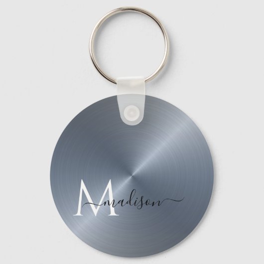 Silver Radiaal Metallic Script Name Sleutelhanger (Voorkant)