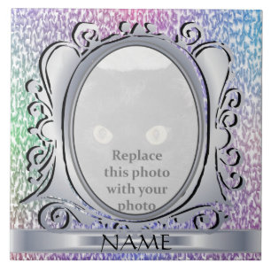 Silver Rainbow Oval Photo Lijst met naam Tile Tegeltje